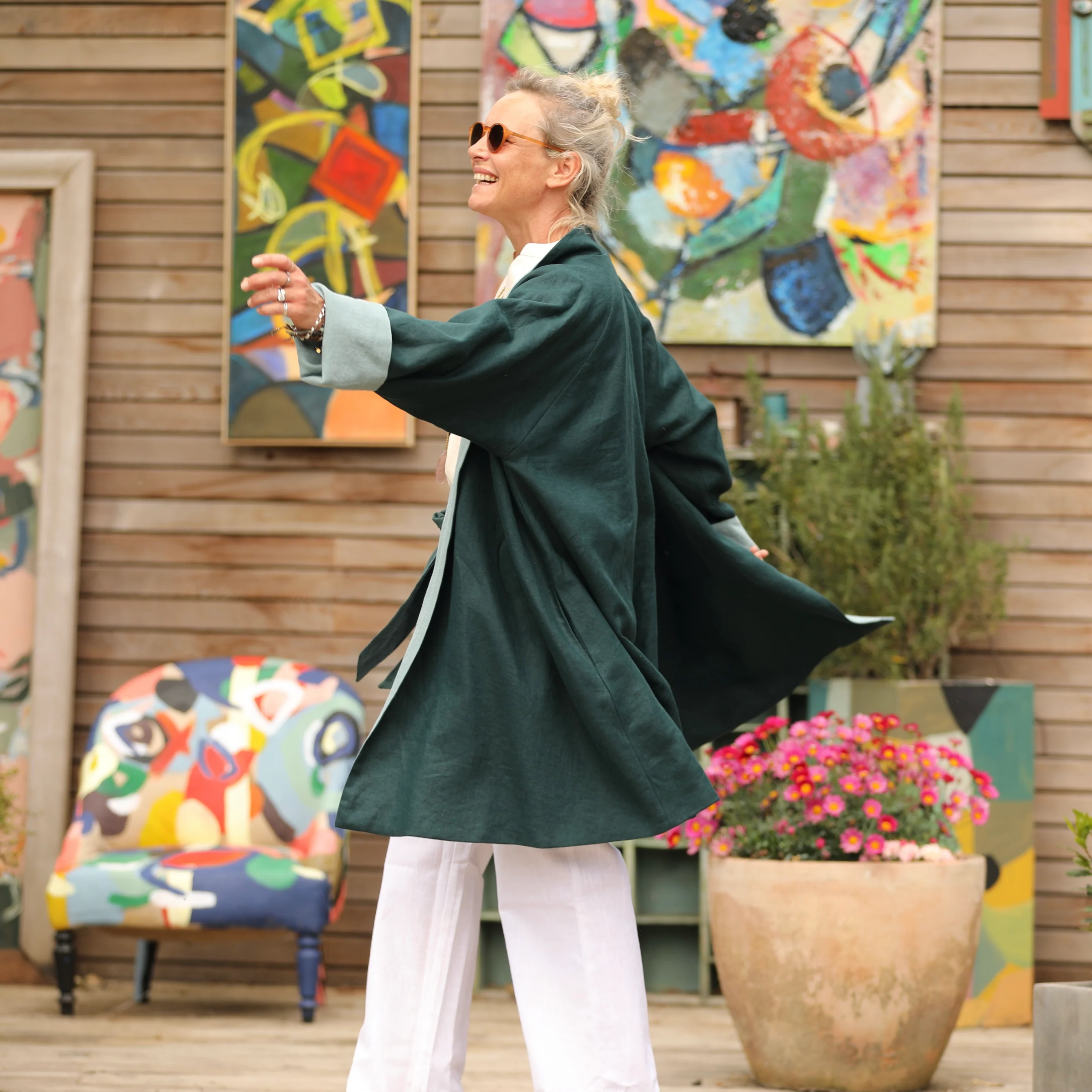 Veste Lisandre lin vert empire/vert d'eau - Image 4
