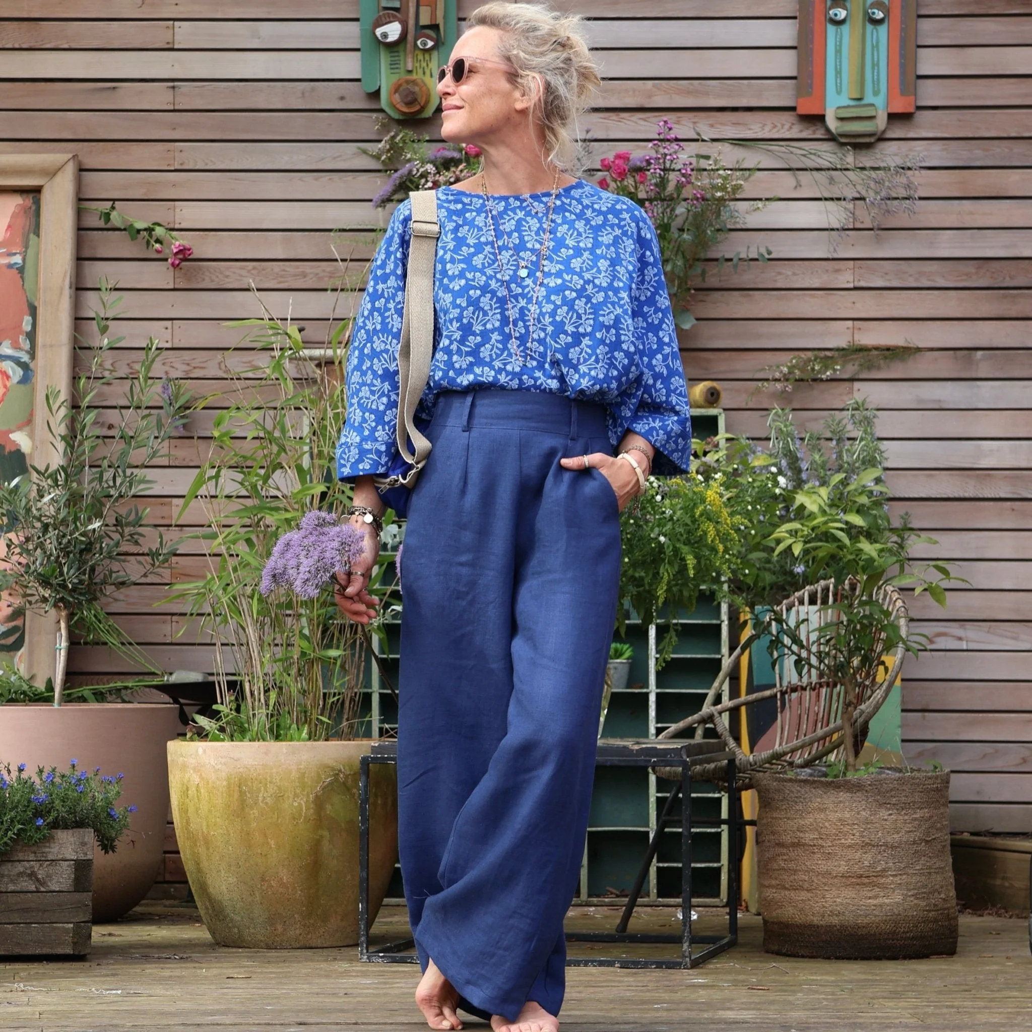 Veste Rosa en lin bleu indigo - Image 3
