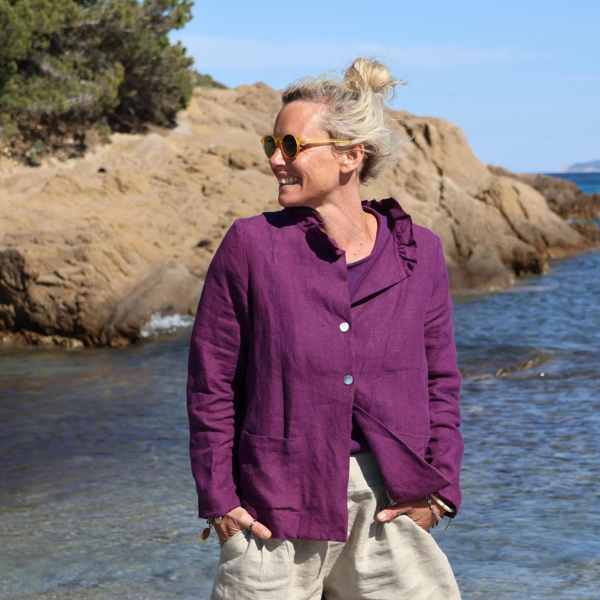 Veste Rosa en lin bleu indigo - Image 4
