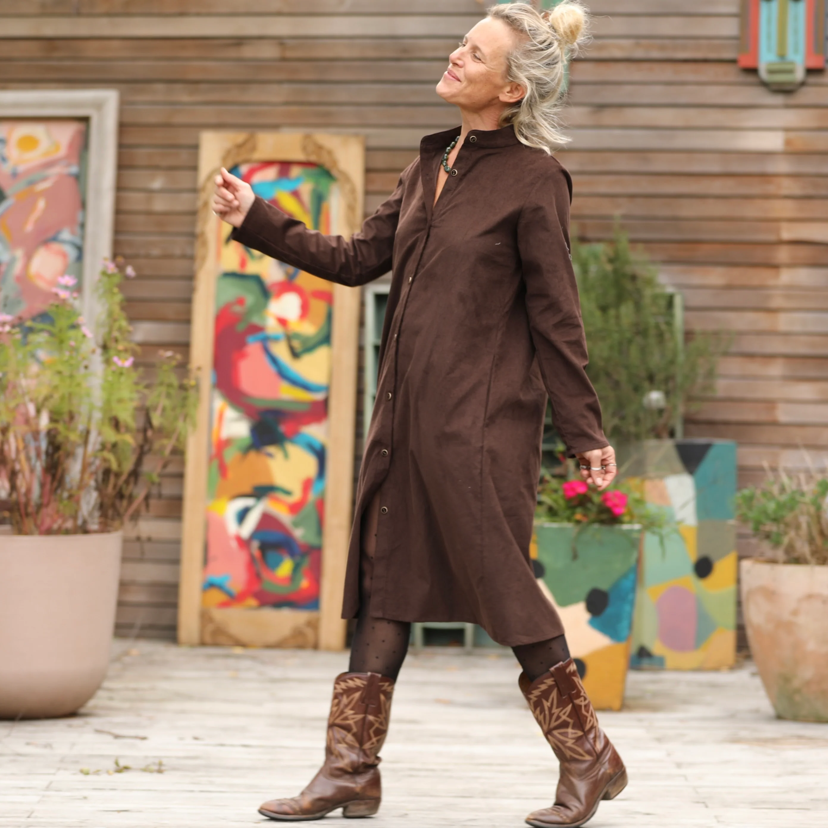 Robe Yuna - Velours milleraies chocolat - Image 6